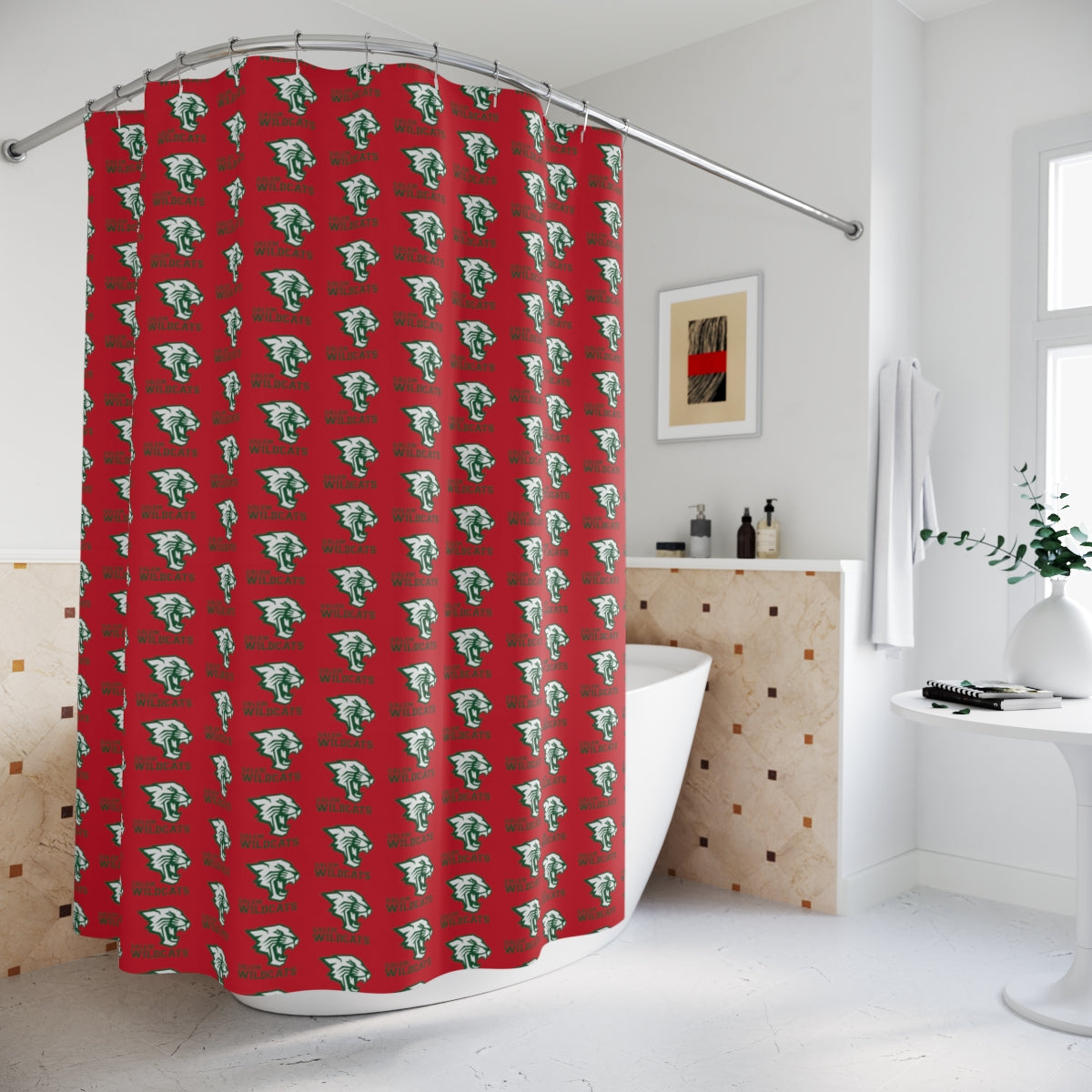 Red Salem Wildcats Pattern Polyester Shower Curtain