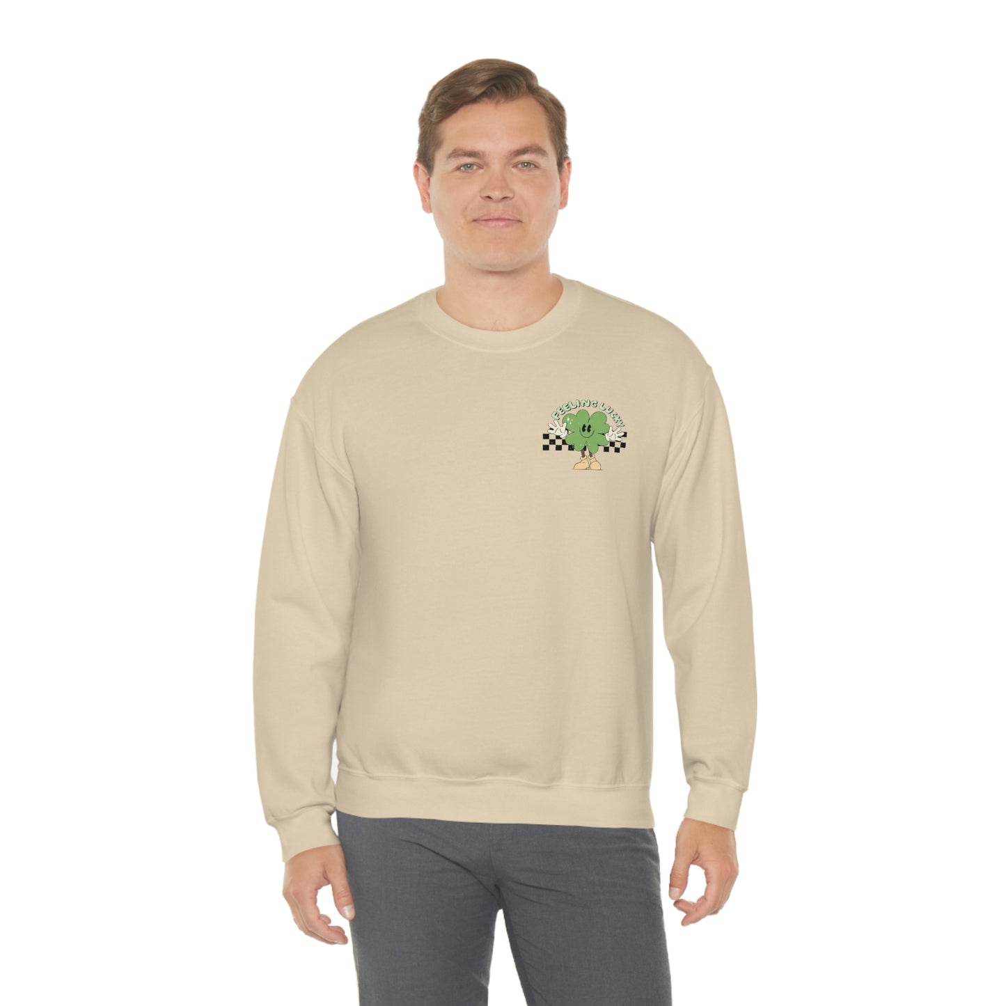 St. Patrick's Day "Feeling Lucky Shamrock" Front and Back Design Unisex Heavy Blend Crewneck Sweatshirt