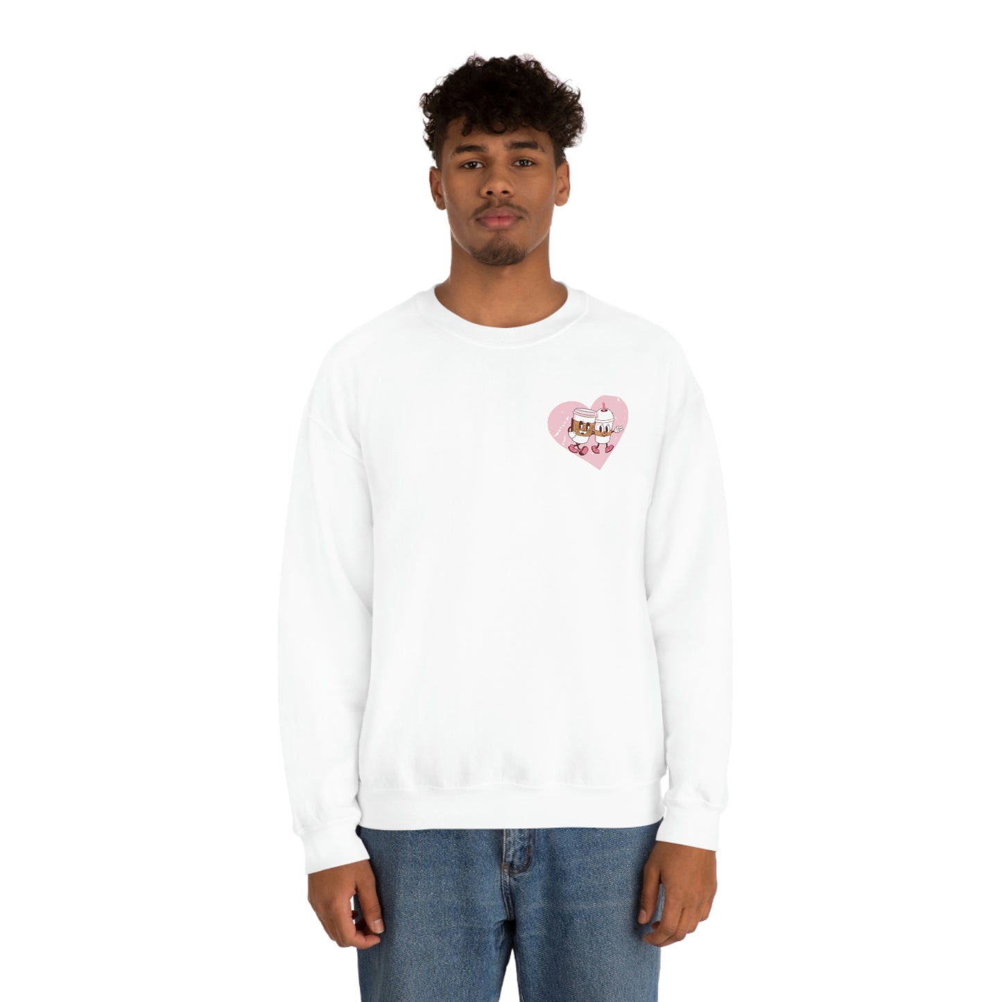 Front and Back Image "I love you a Latte!" Unisex Heavy Blend™ Crewneck Sweatshirt