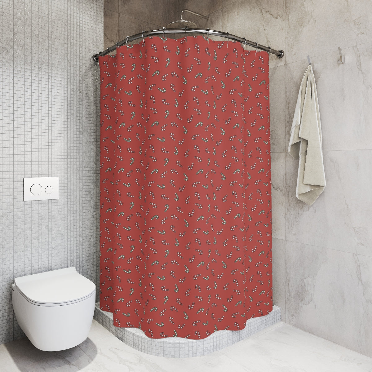 Rustic Candy Cane Pattern Polyester Shower Curtain