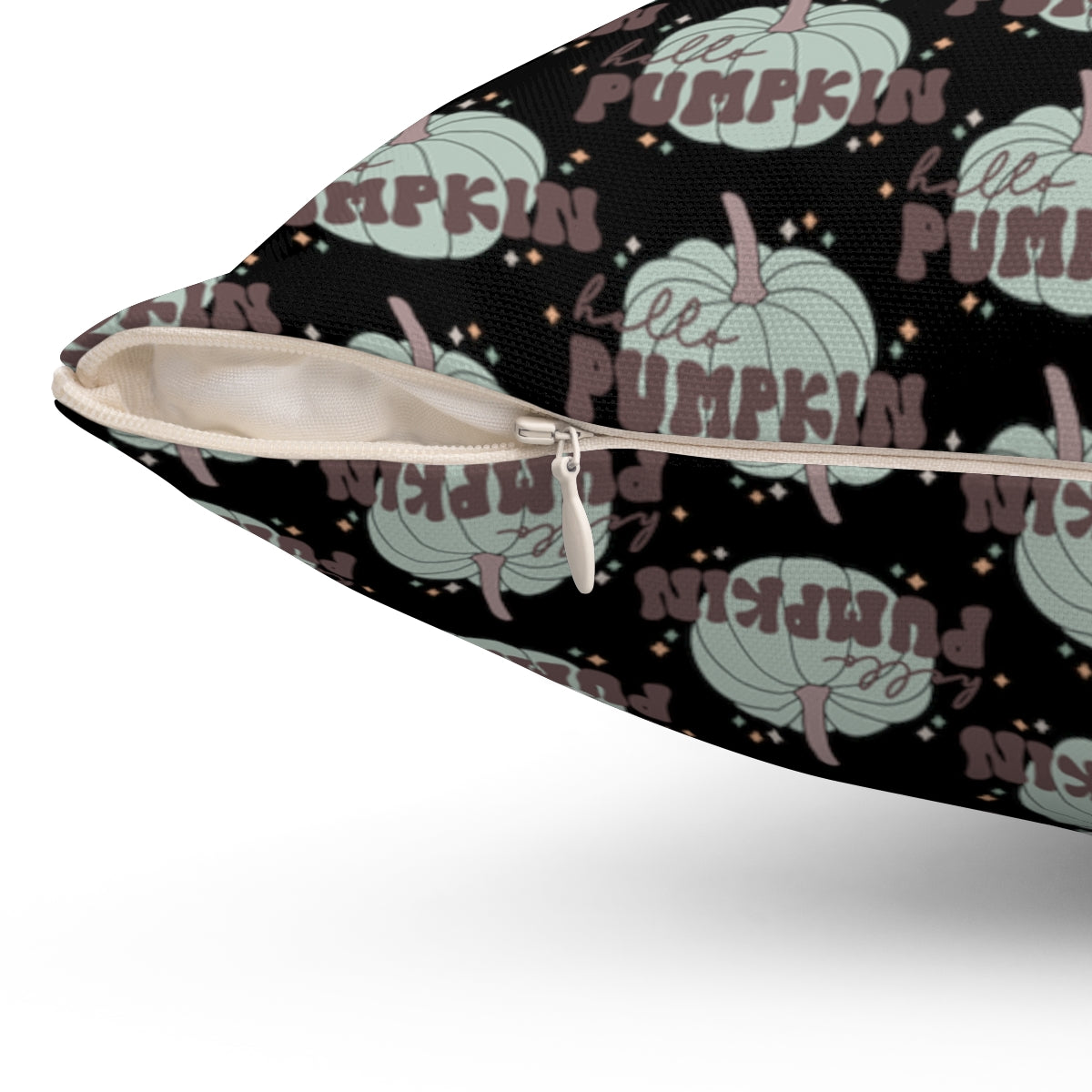 Black Hello Pumpkin Spun Polyester Square Pillow