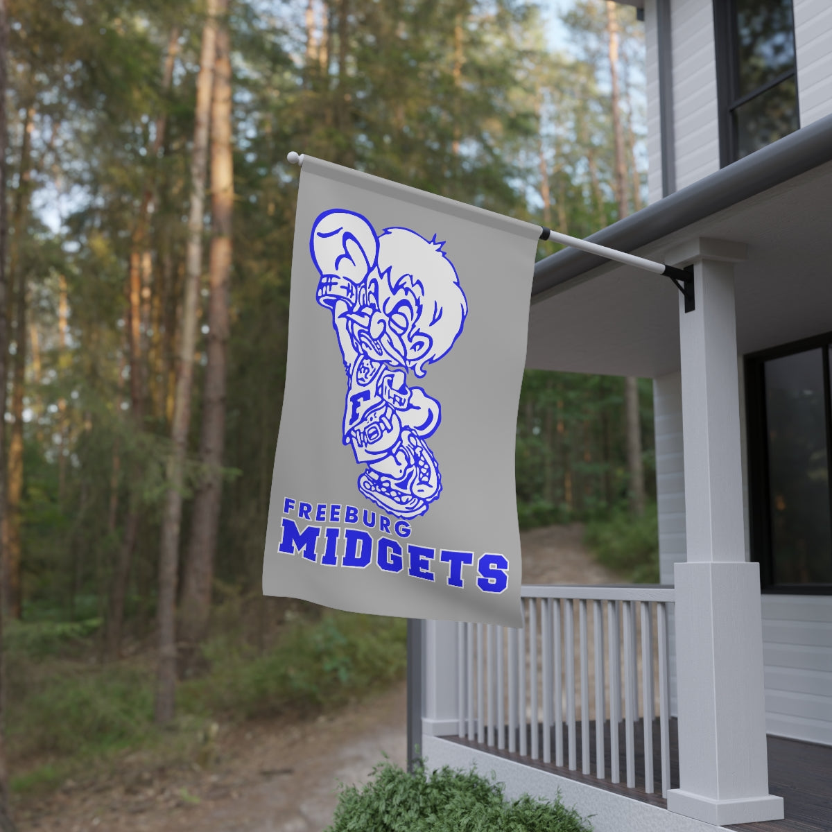 Gray with Blue Print Freeburg Midget House Banner