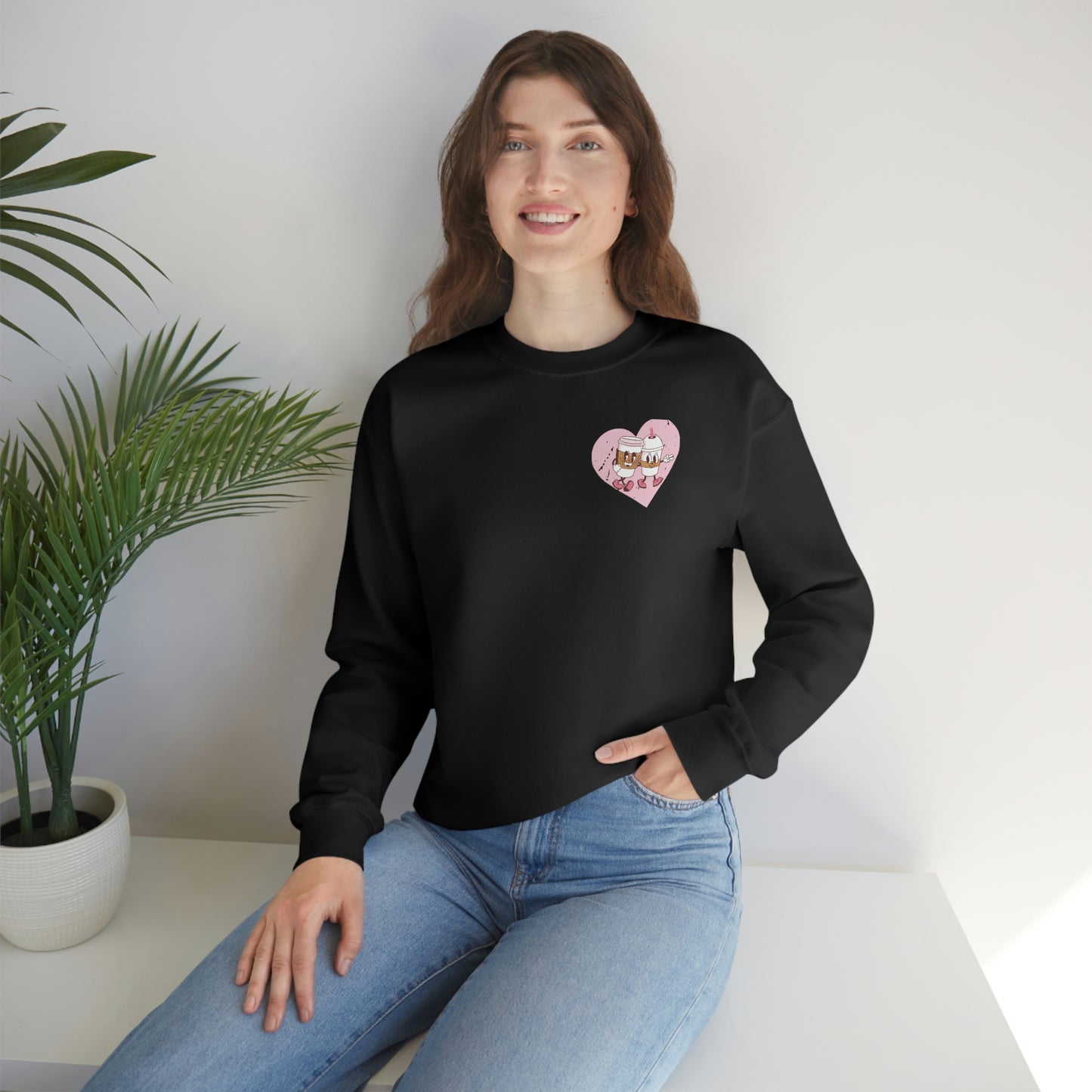 Front and Back Image "I love you a Latte!" Unisex Heavy Blend™ Crewneck Sweatshirt