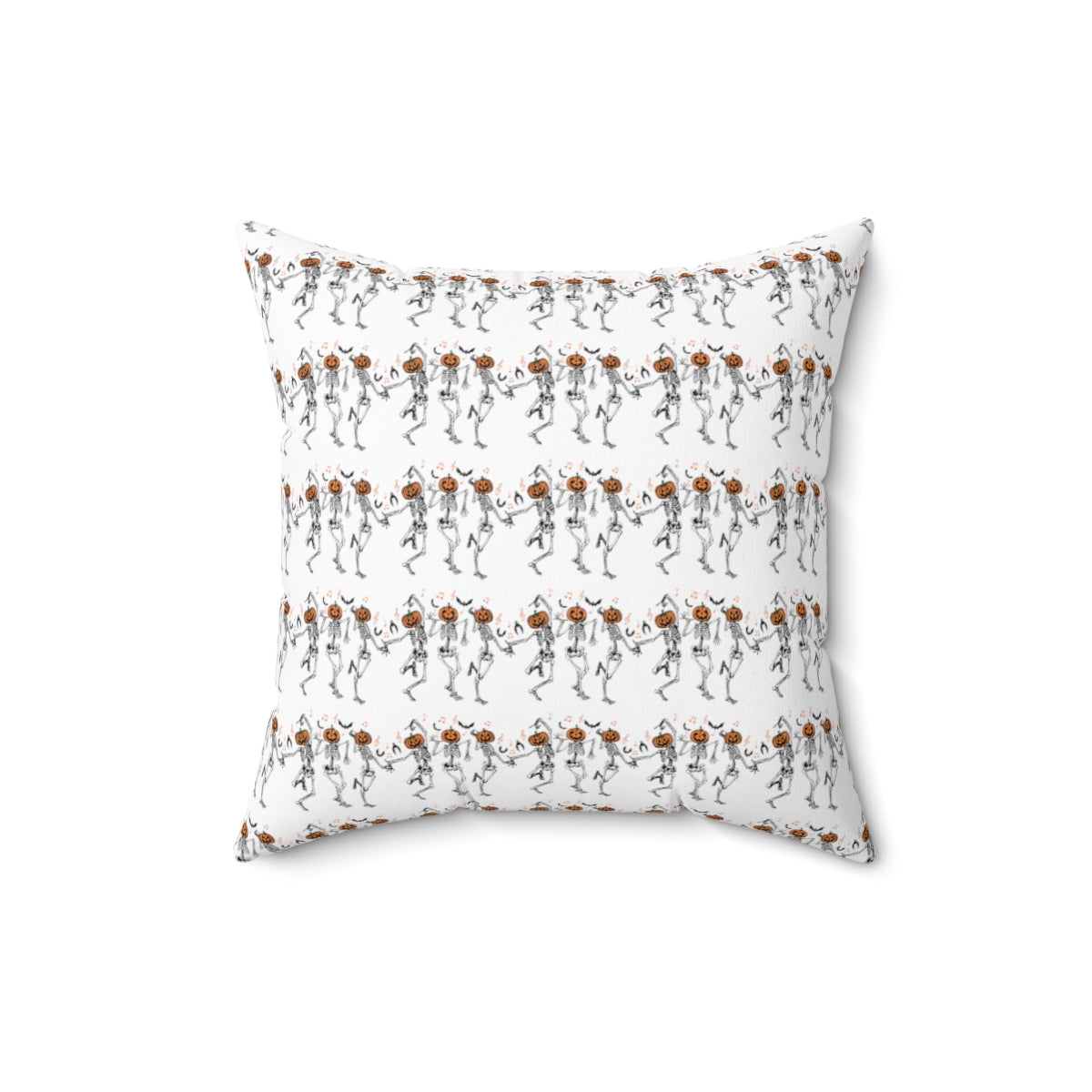 White Dancing Pumpkin Head Skeletons Pattern Fall Halloween Spun Polyester Square Pillow