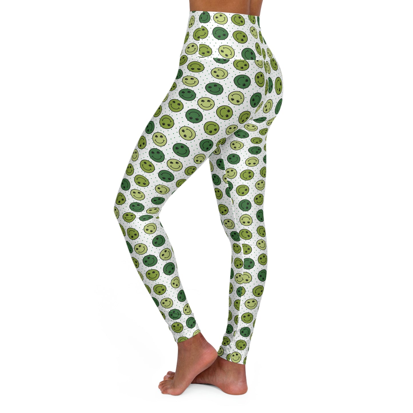 St. Patrick's Day Smiley Face Pattern High Waisted Yoga Leggings