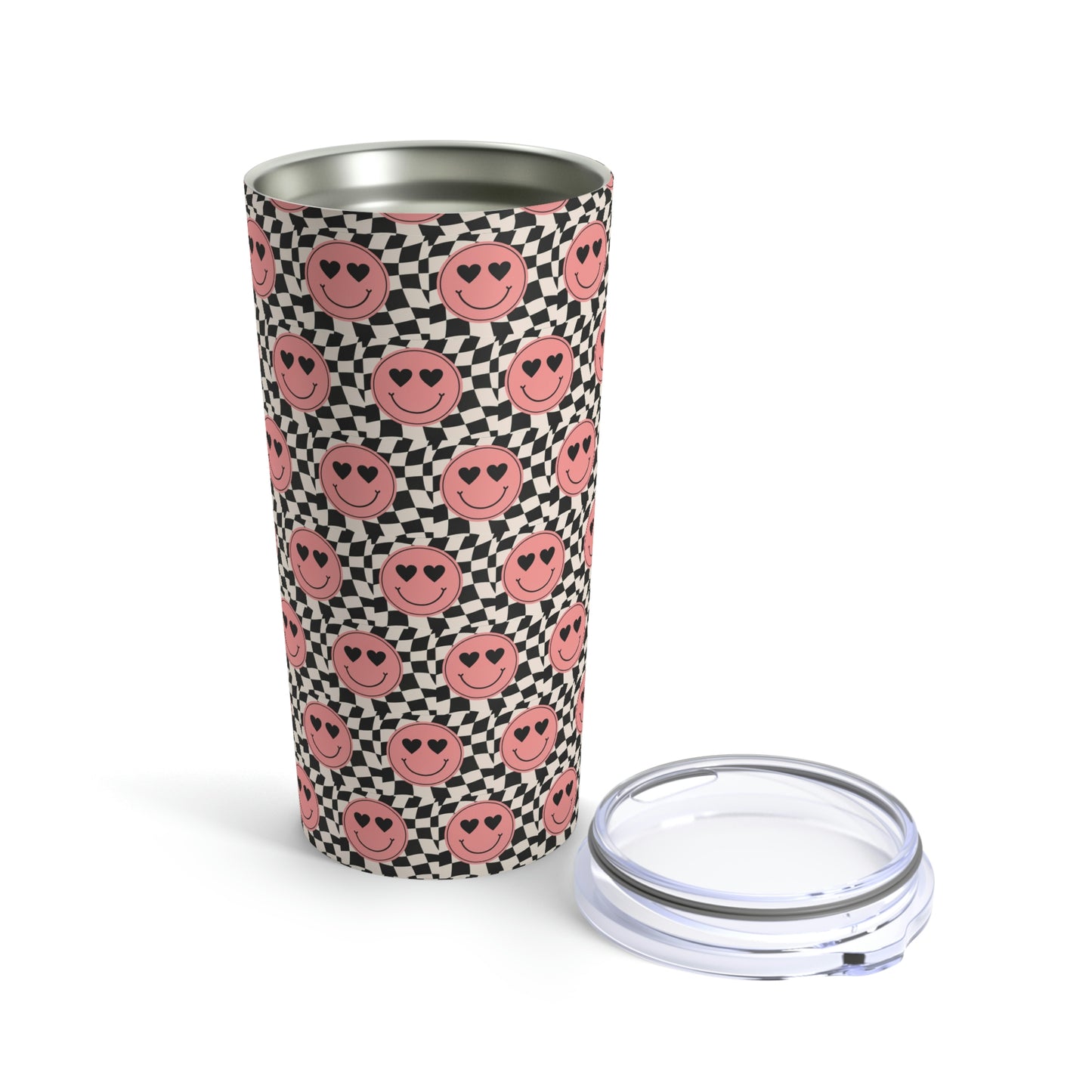 Heart Smiley Face with Checkered Background Tumbler 20oz