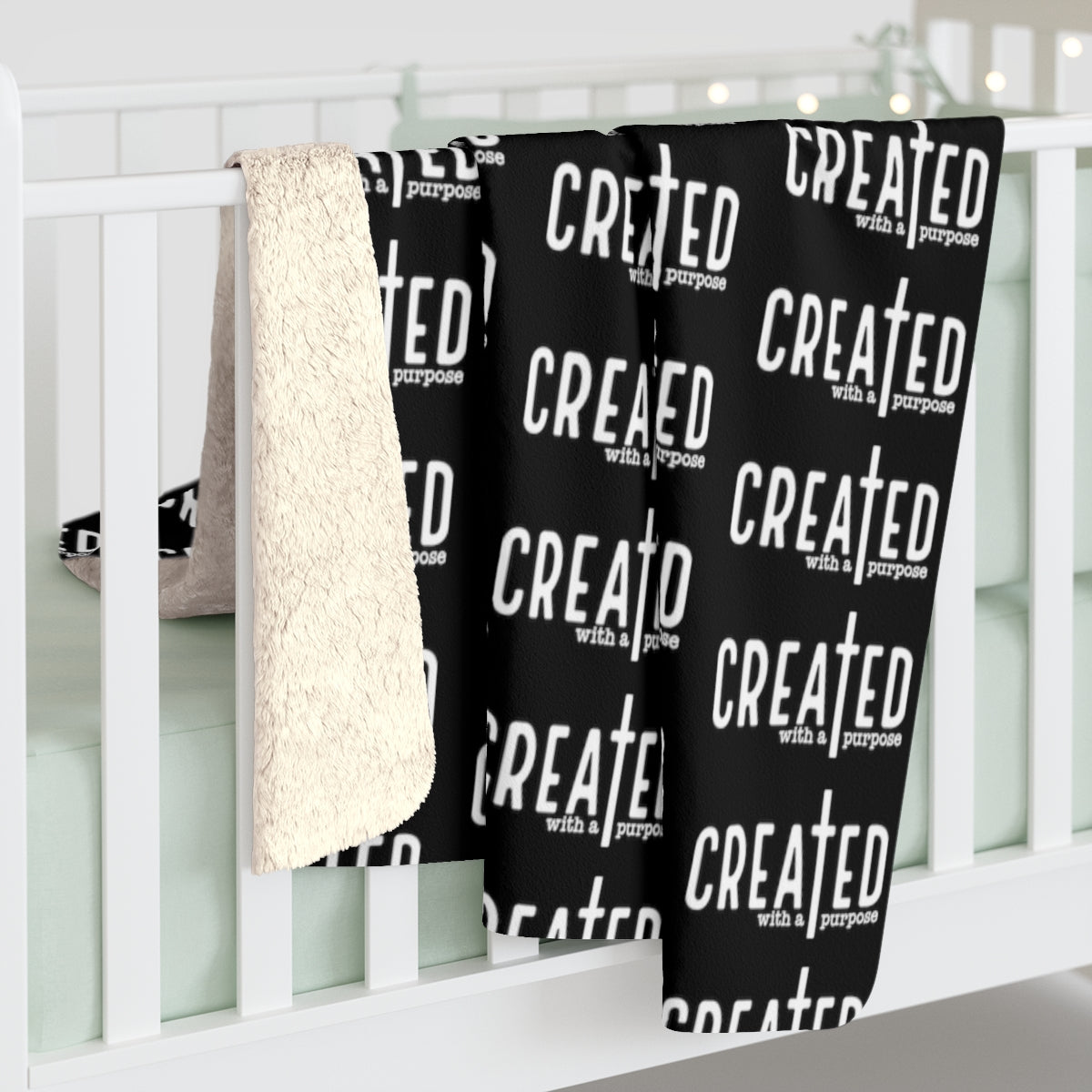 Black "Created with a Purpose" Sherpa Fleece Blanket