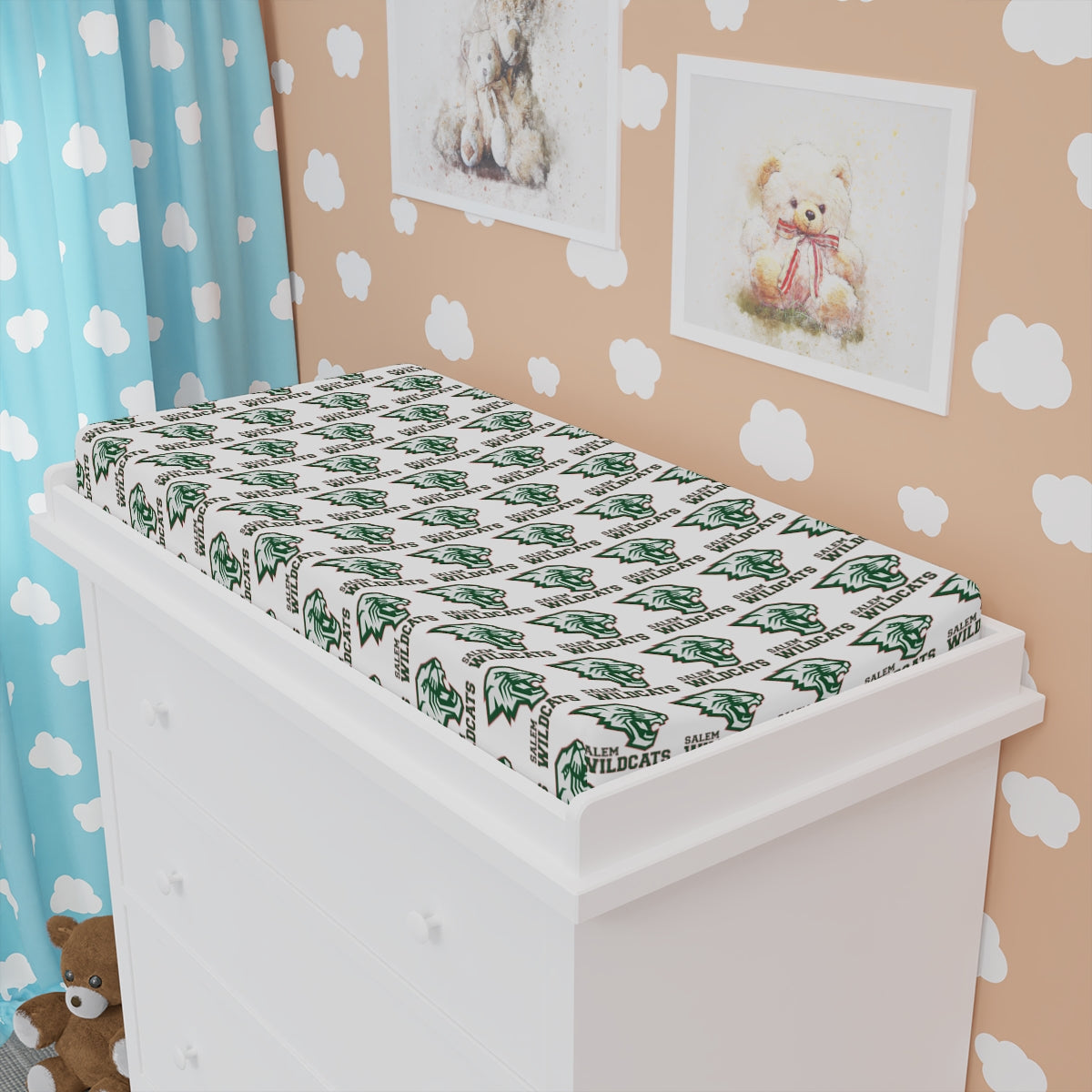 White Salem Wildcats Baby Changing Pad Cover