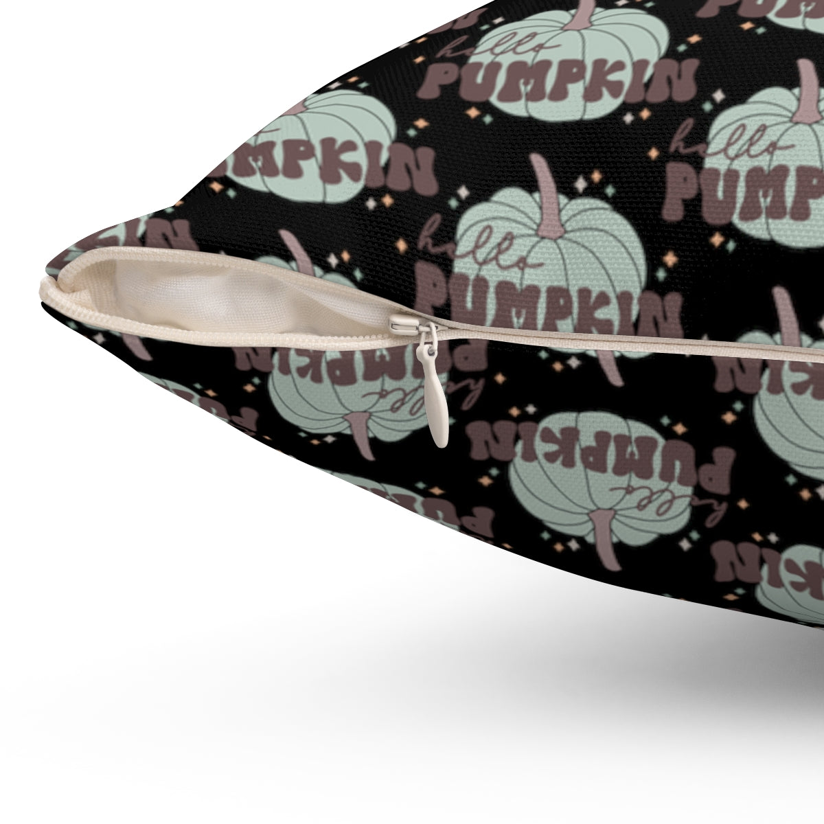 Black Hello Pumpkin Spun Polyester Square Pillow