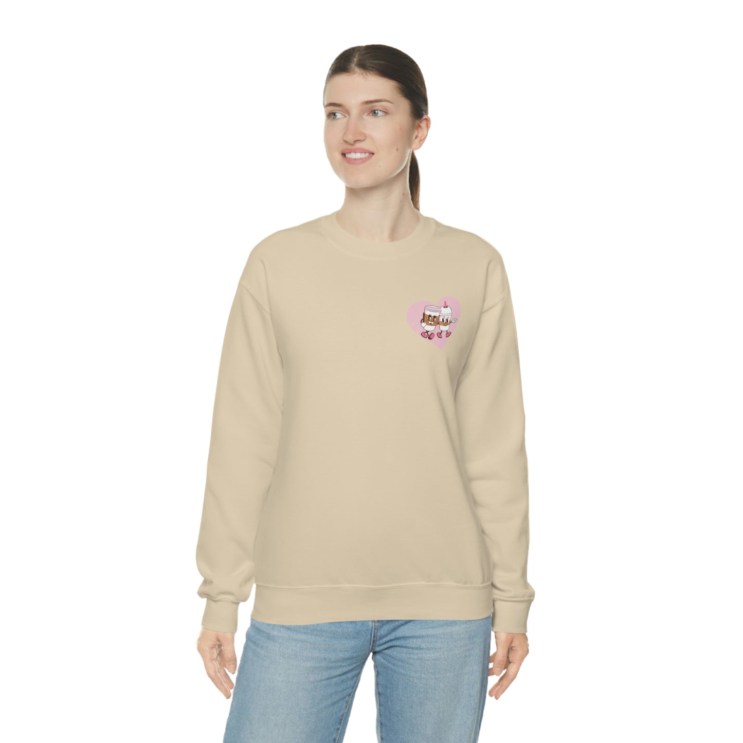 Front and Back Image "I love you a Latte!" Unisex Heavy Blend™ Crewneck Sweatshirt