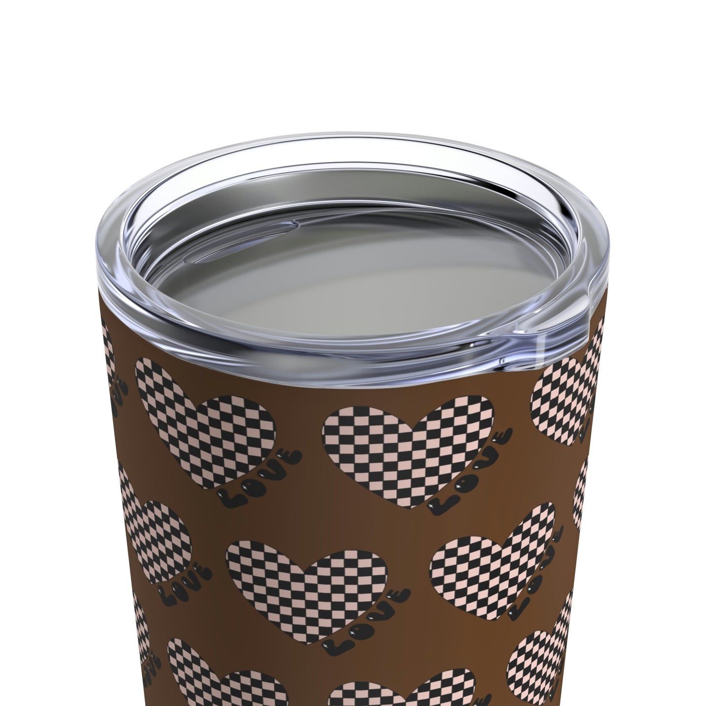 Checkered Heart with Brown Backgroud Tumbler 20oz