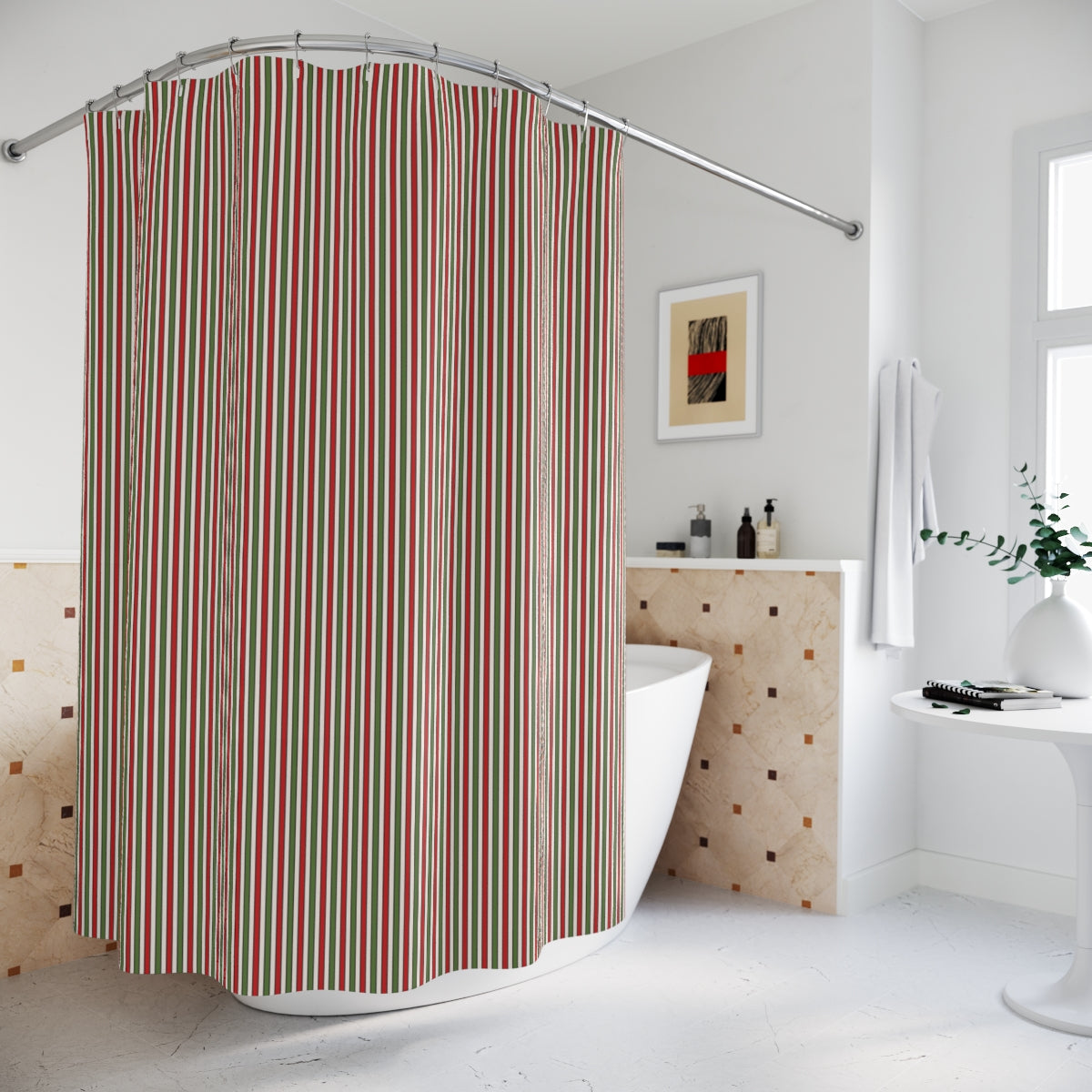 Christmas Striped Pattern Polyester Shower Curtain