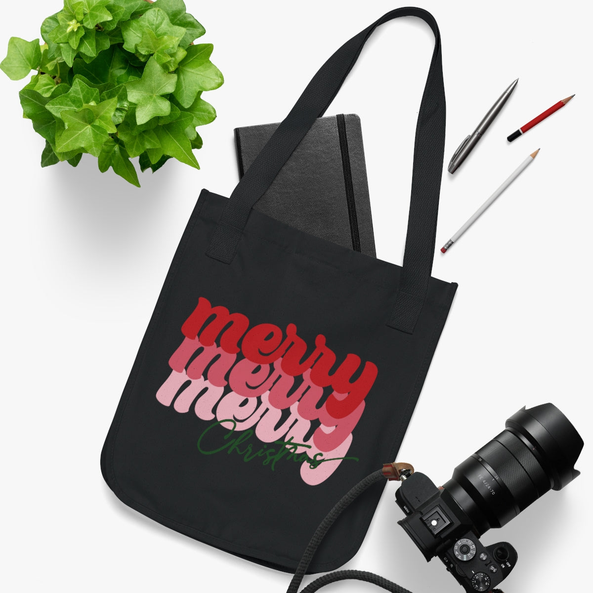 Merry Merry Merry Christmas Organic Canvas Tote Bag