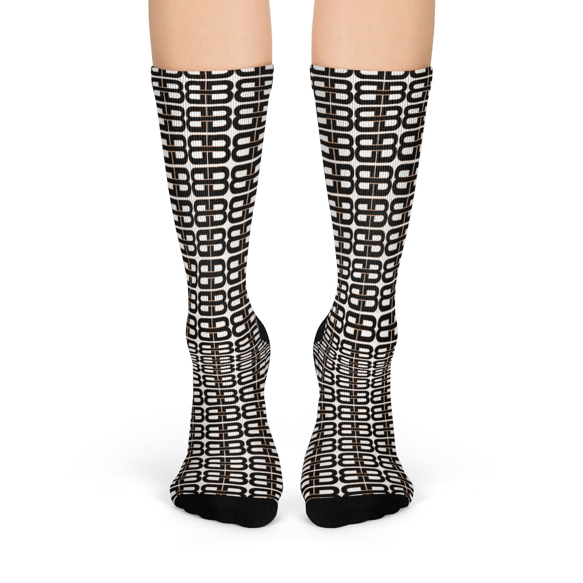 White Bhava Brand Pattern Crew Socks