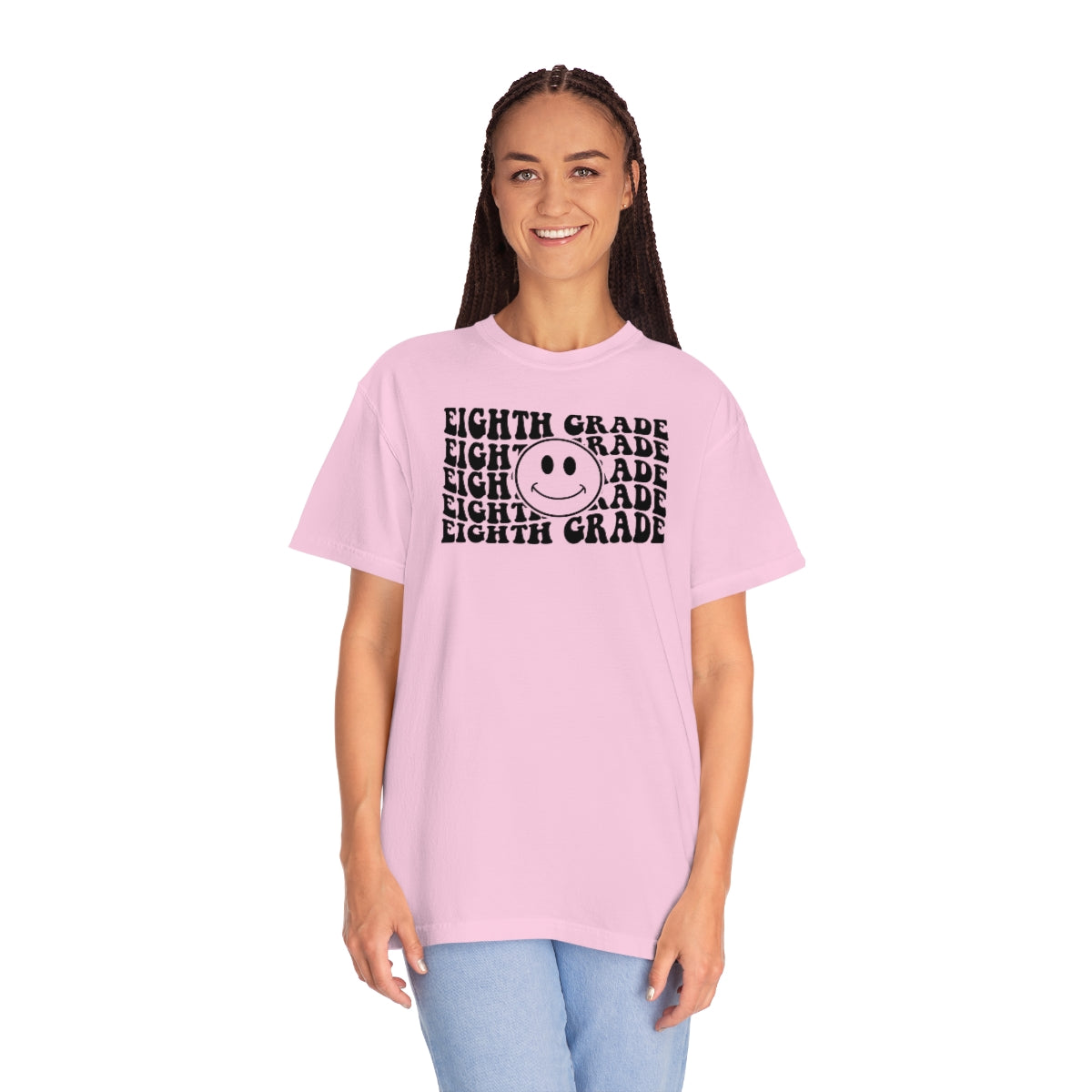 8th Grade Smiley Face Black Print Unisex Garment-Dyed PREMIUM T-shirt