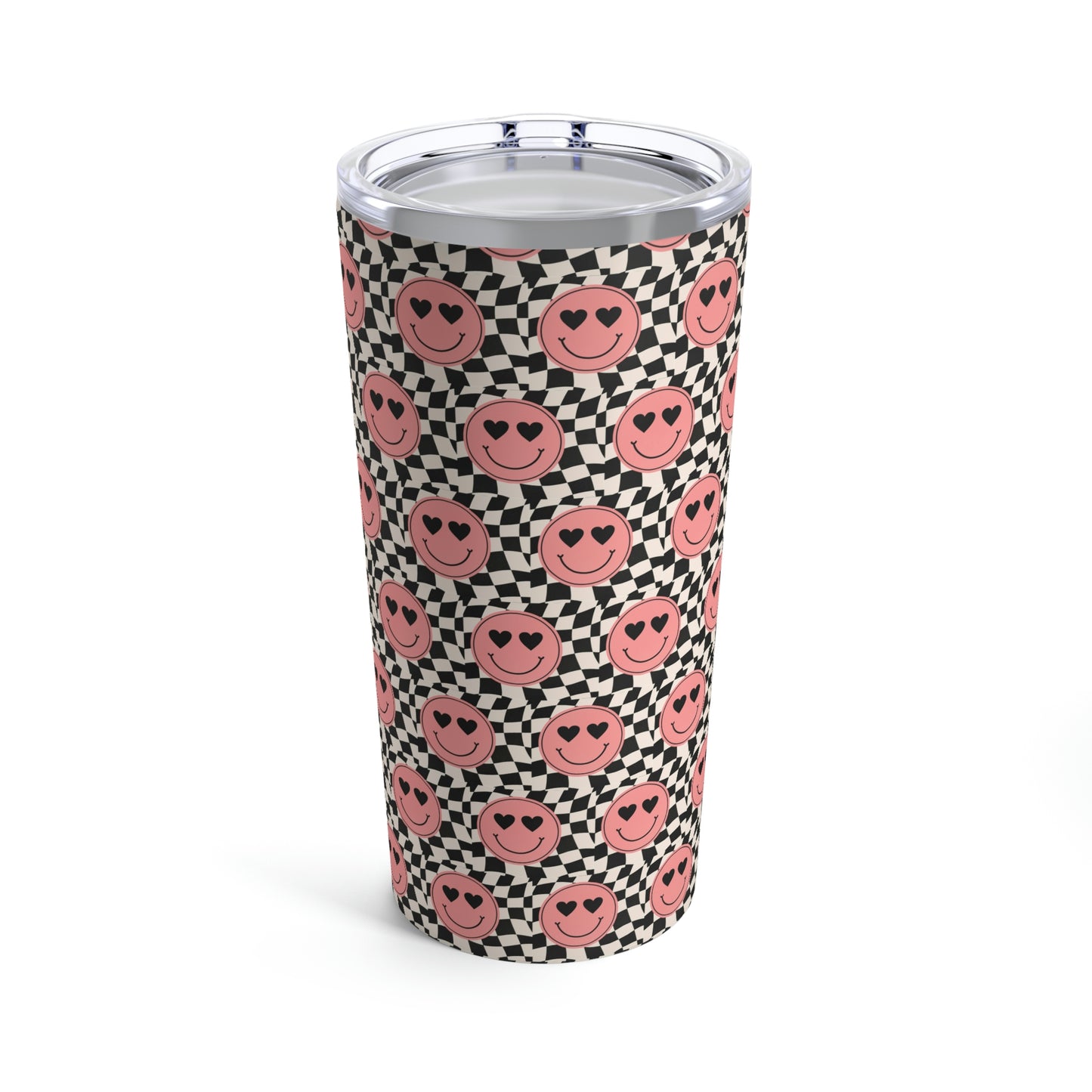 Heart Smiley Face with Checkered Background Tumbler 20oz