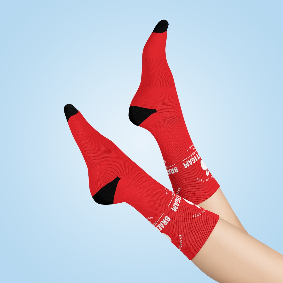 Red Braeutigam Orchards Pattern Crew Socks