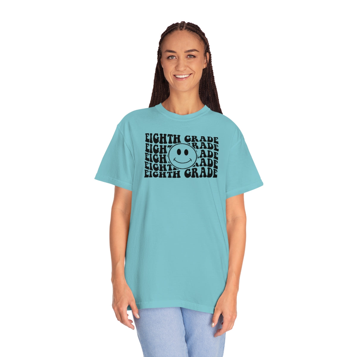 8th Grade Smiley Face Black Print Unisex Garment-Dyed PREMIUM T-shirt