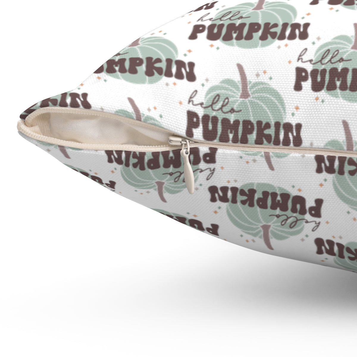 White Hello Pumpkin Spun Polyester Square Pillow