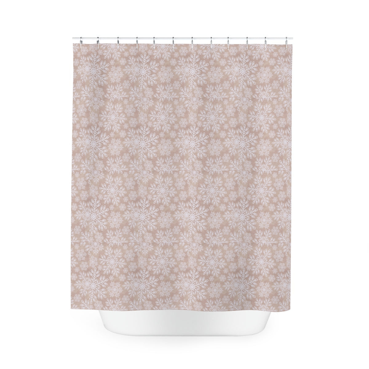 Khaki and White Snowflake Pattern Polyester Shower Curtain