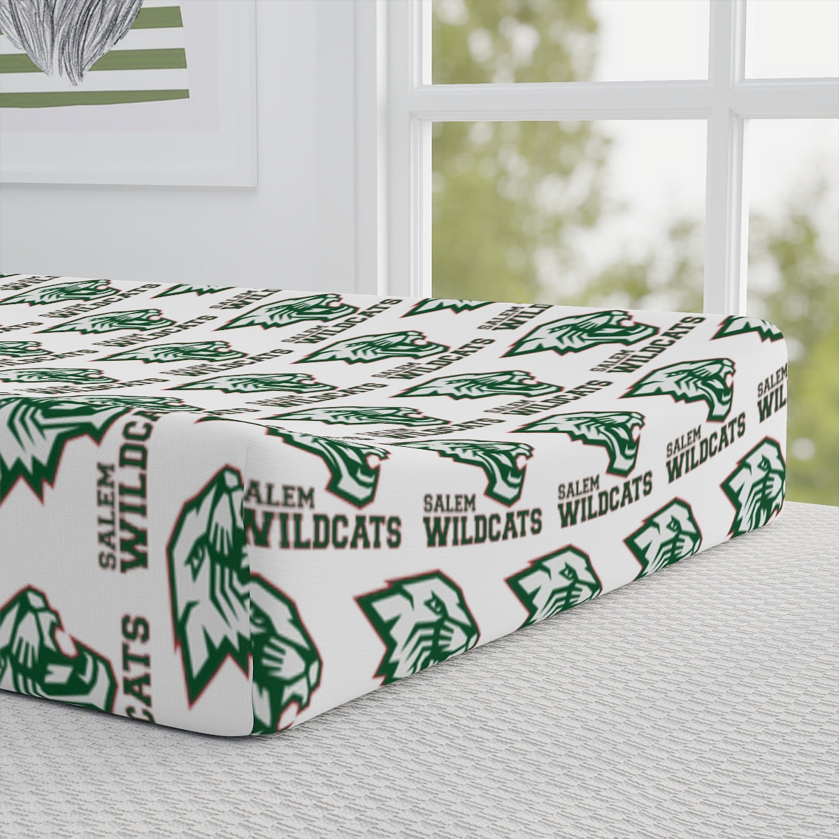 White Salem Wildcats Baby Changing Pad Cover