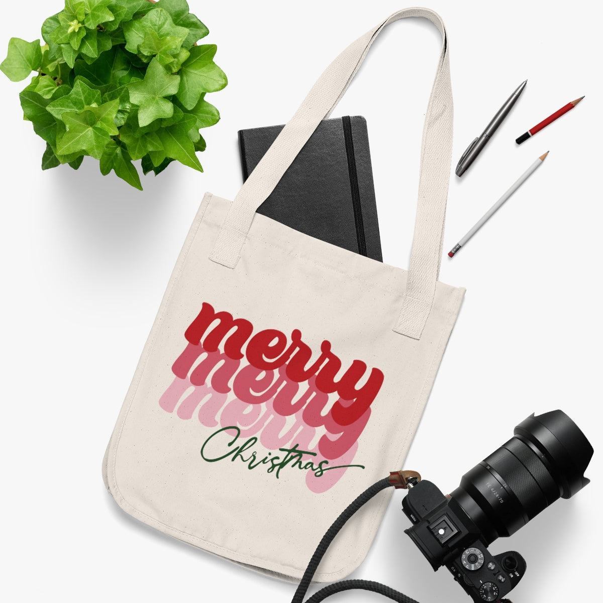 Merry Merry Merry Christmas Organic Canvas Tote Bag