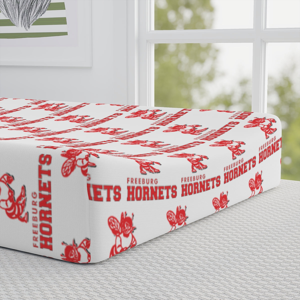 White Freeburg Hornets Baby Changing Pad Cover
