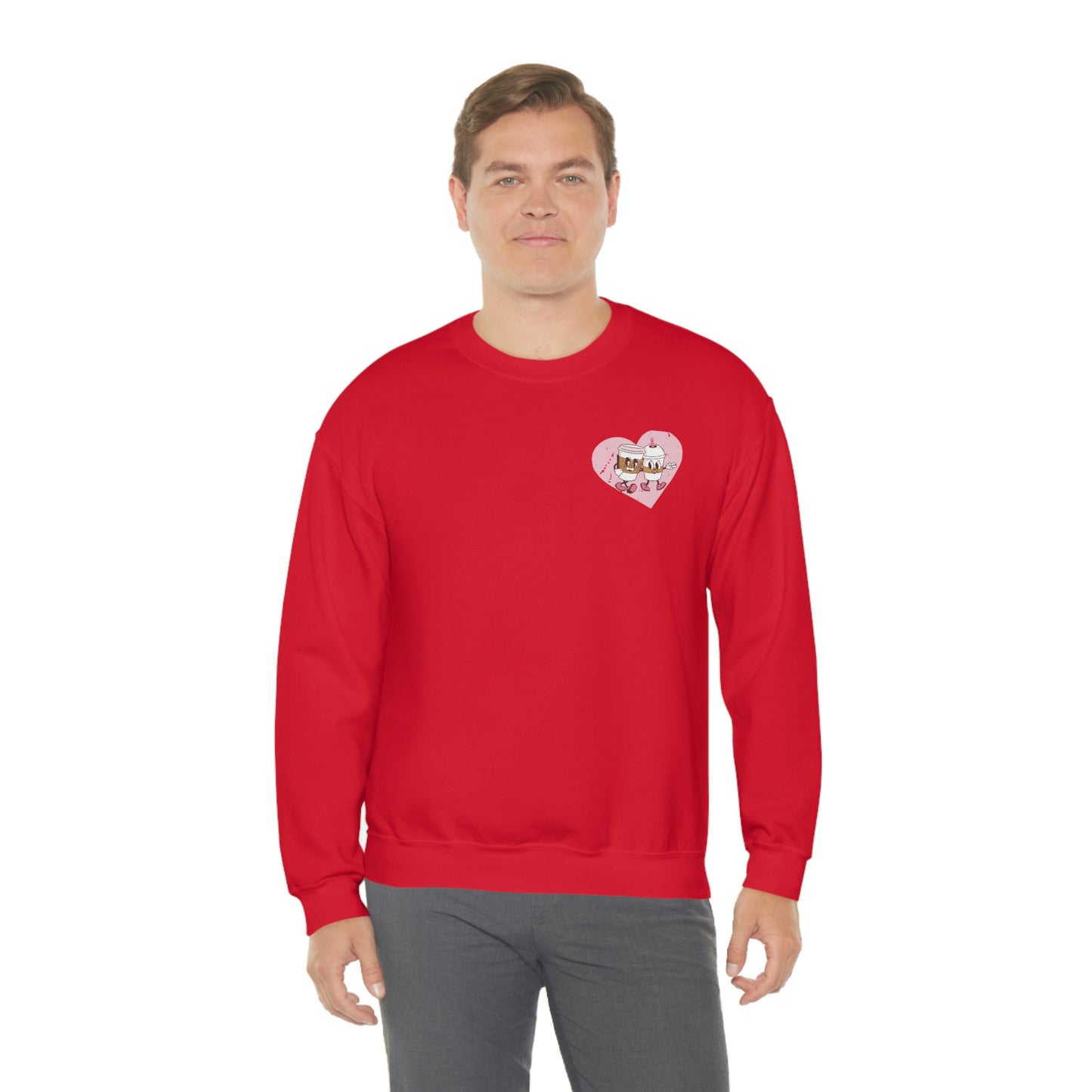 Front and Back Image "I love you a Latte!" Unisex Heavy Blend™ Crewneck Sweatshirt