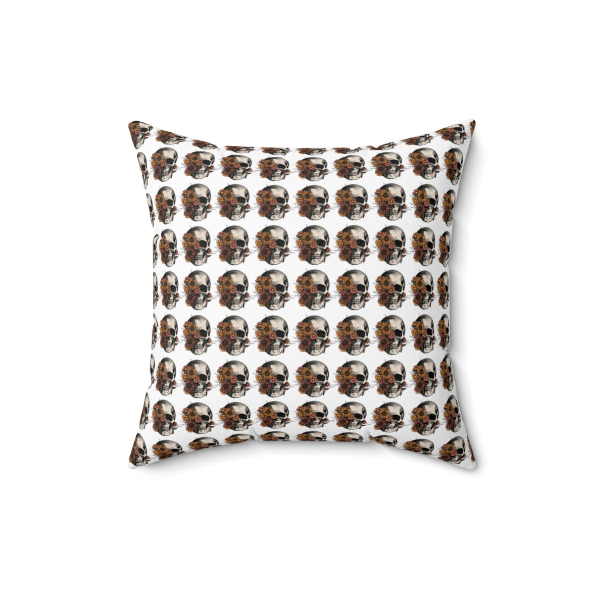White Boho Floral Skeleton Pattern Fall Halloween Spun Polyester Square Pillow
