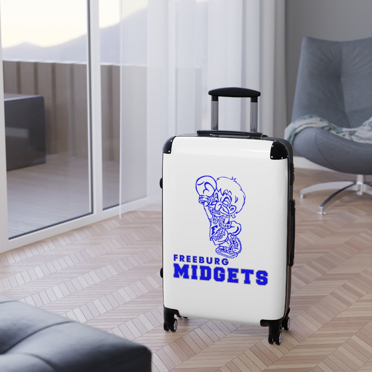 White Freeburg Midgets Suitcases - White Front/ Black Back