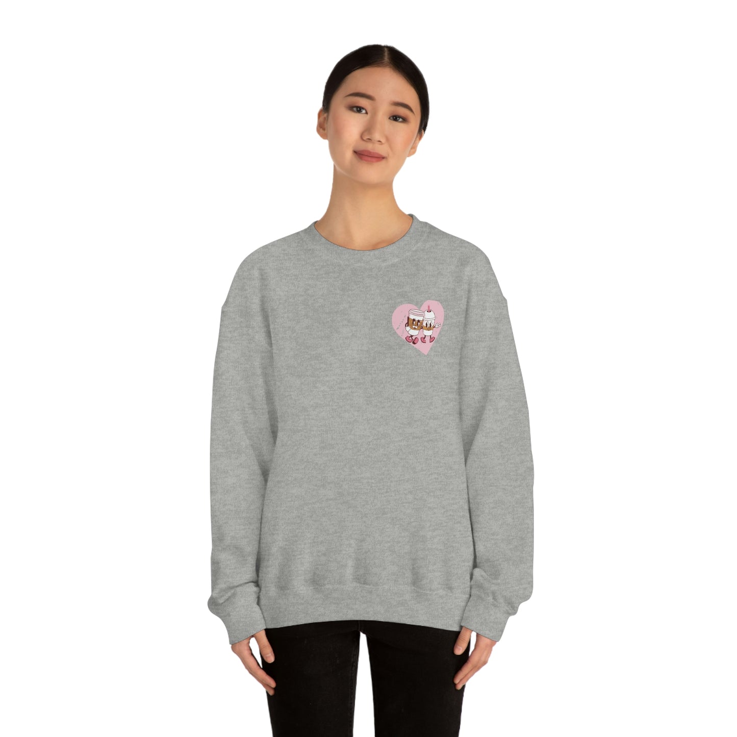 Front and Back Image "I love you a Latte!" Unisex Heavy Blend™ Crewneck Sweatshirt