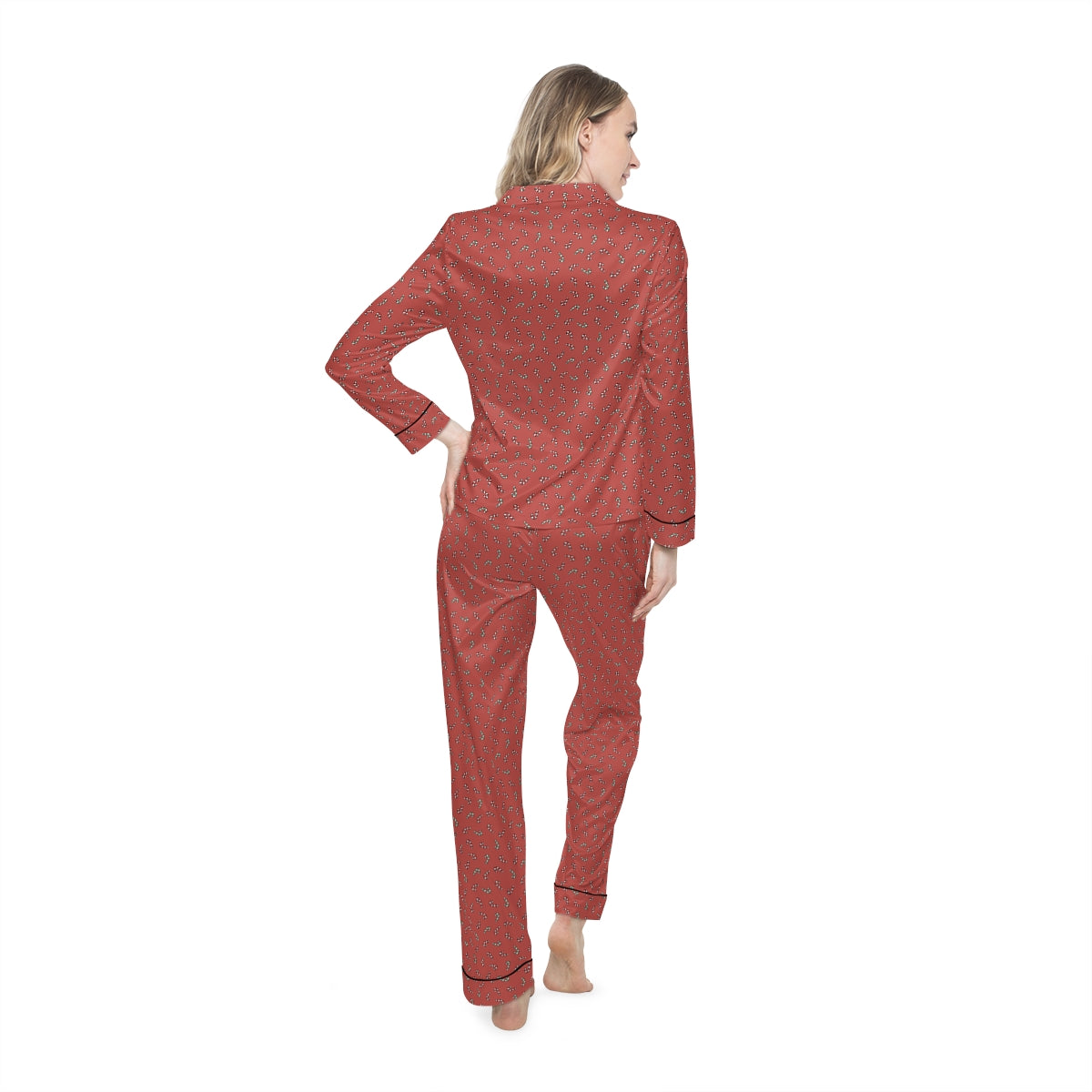 Christmas Candy Cane Pattern Women's Satin Pajamas (AOP)