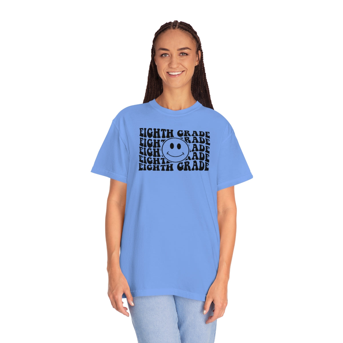 8th Grade Smiley Face Black Print Unisex Garment-Dyed PREMIUM T-shirt