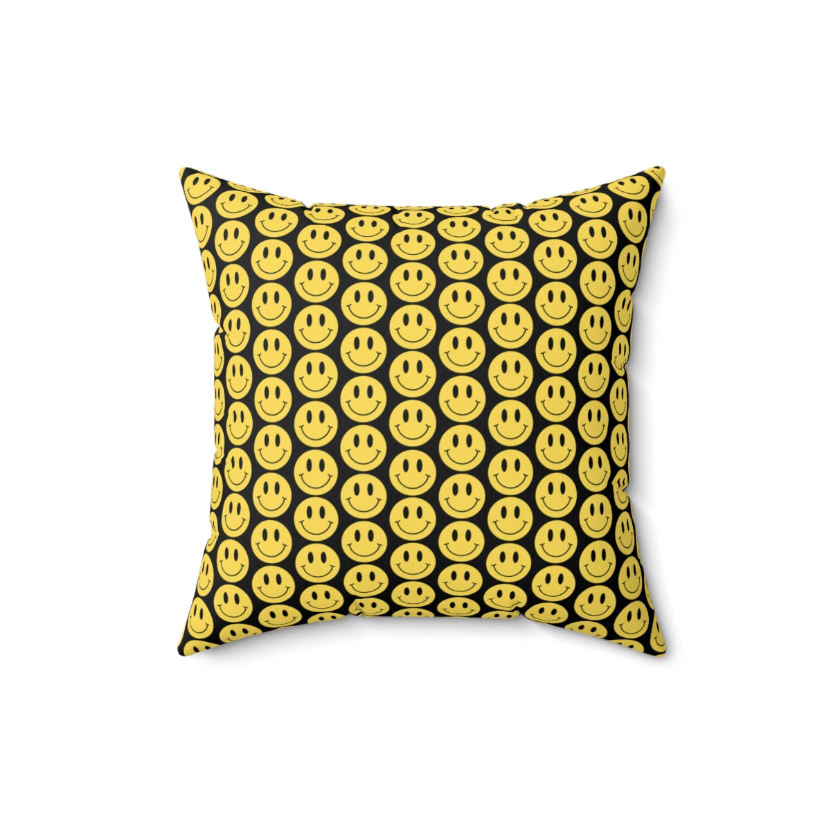 Yellow and Black Smiley Face Pattern Spun Polyester Square Pillow