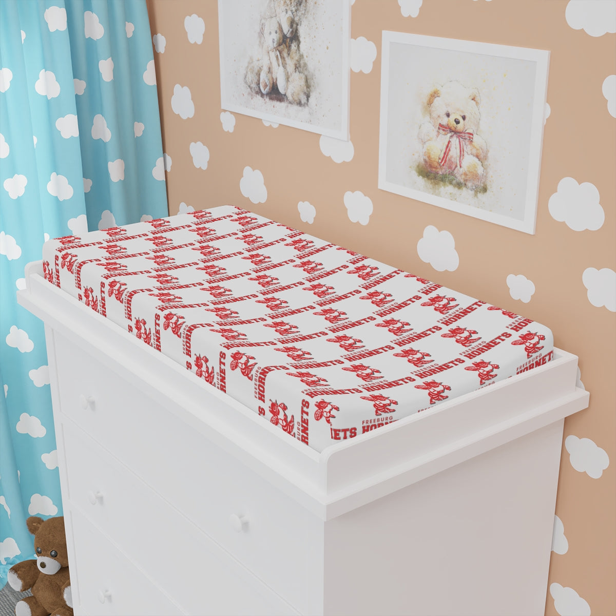 White Freeburg Hornets Baby Changing Pad Cover