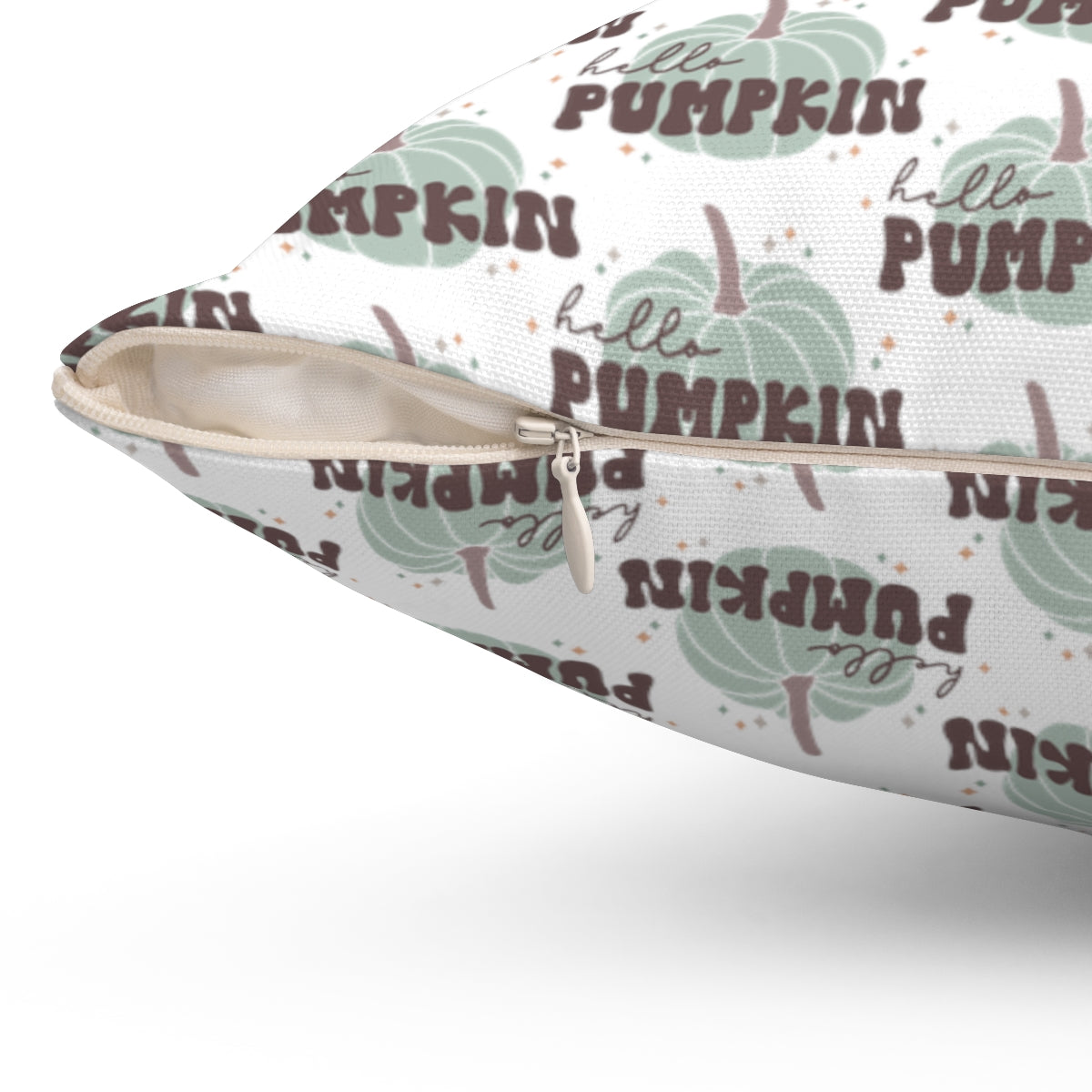 White Hello Pumpkin Spun Polyester Square Pillow