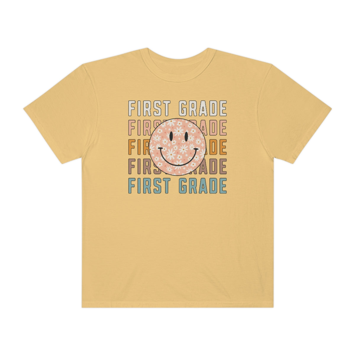 1st Grade Smiley Face Warm Colors Unisex Garment-Dyed PREMIUM T-shirt