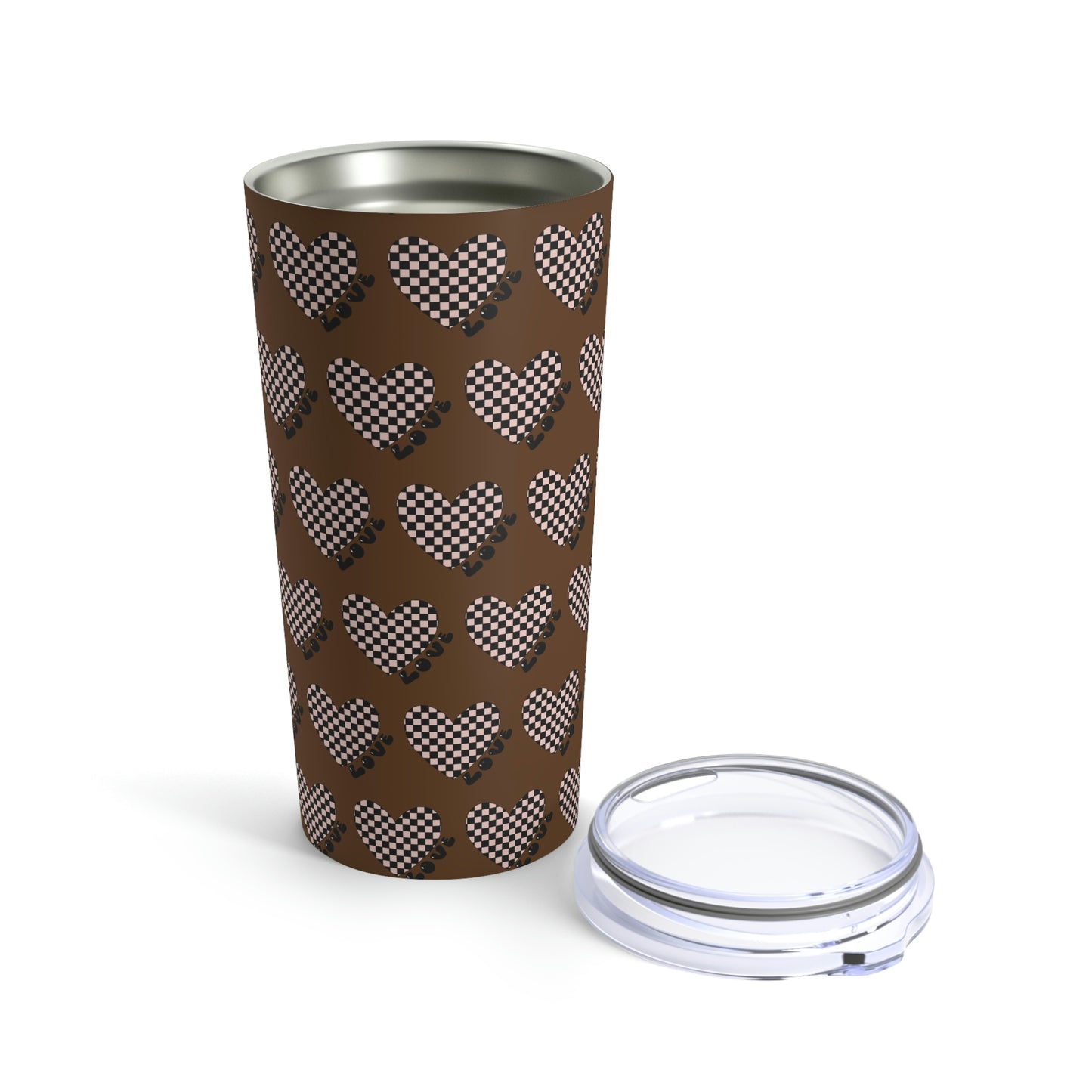Checkered Heart with Brown Backgroud Tumbler 20oz