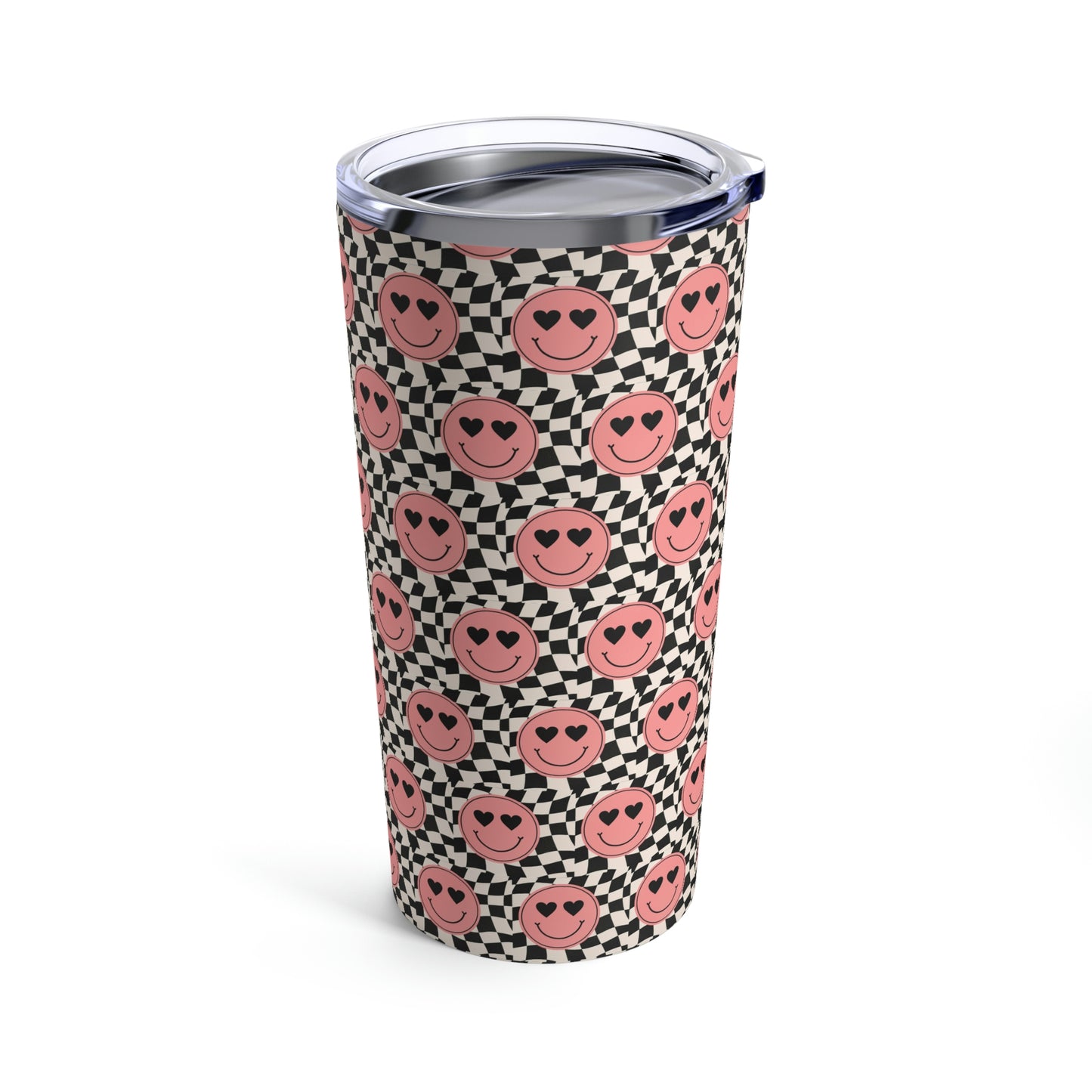 Heart Smiley Face with Checkered Background Tumbler 20oz