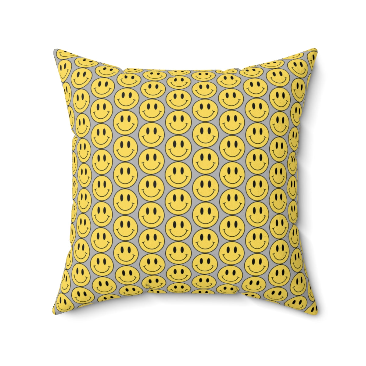 Yellow and Light Gray Smiley Face Pattern Spun Polyester Square Pillow