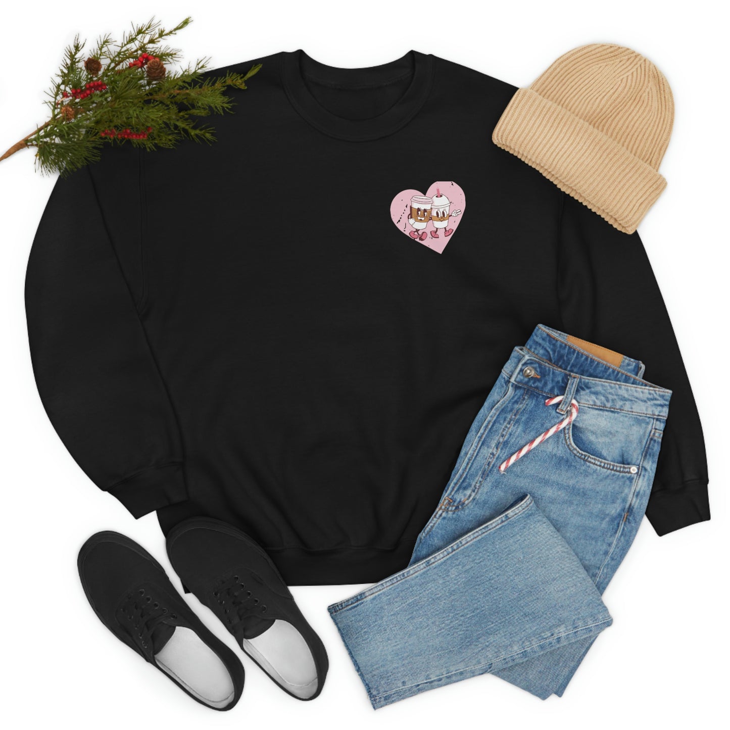 Front and Back Image "I love you a Latte!" Unisex Heavy Blend™ Crewneck Sweatshirt