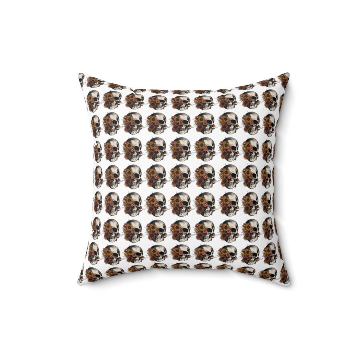 White Boho Floral Skeleton Pattern Fall Halloween Spun Polyester Square Pillow
