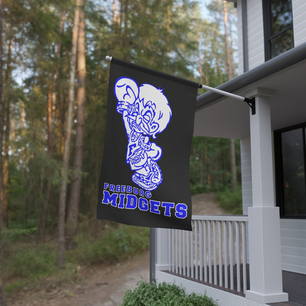 Black with Blue Print Freeburg Midget House Banner