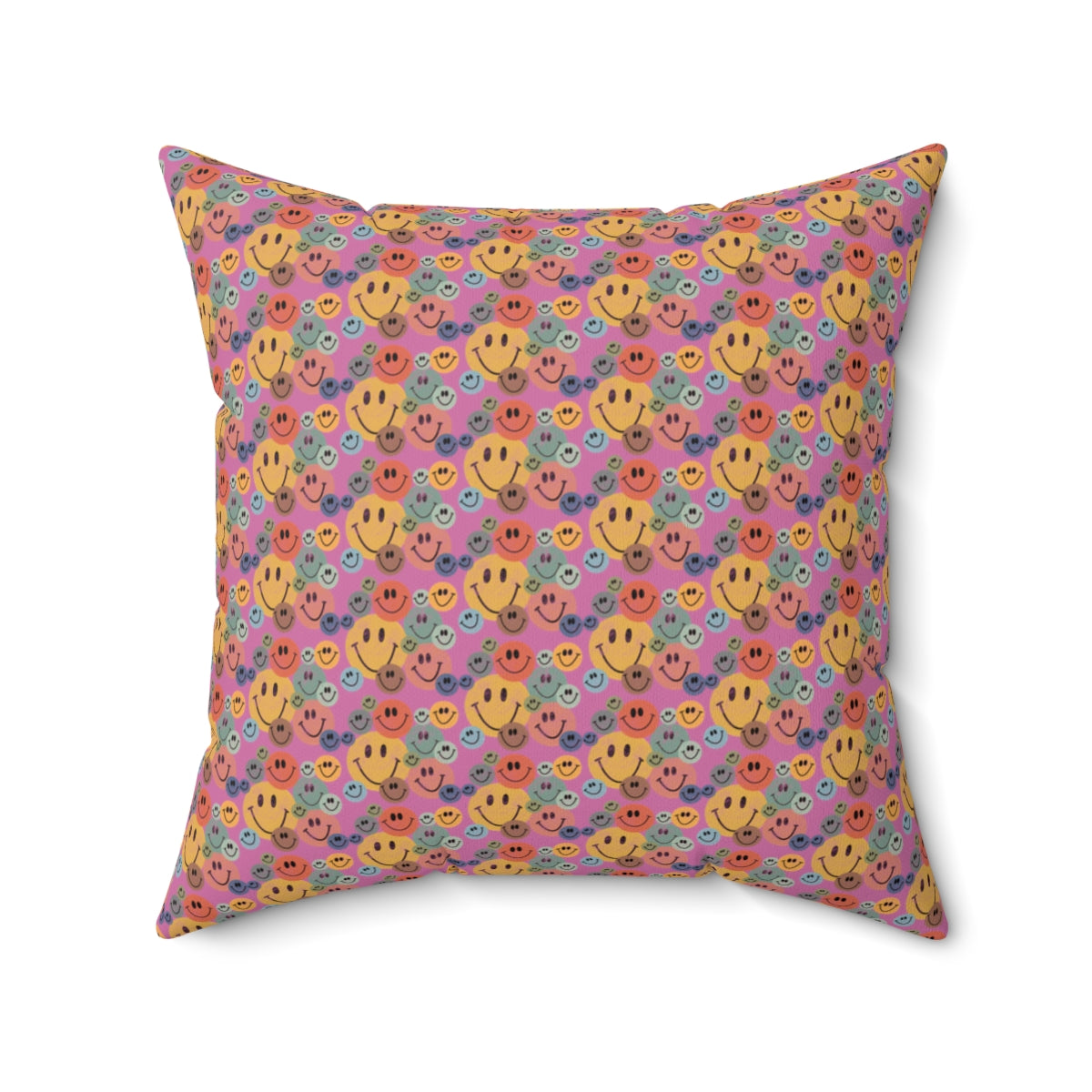 Pink Boho Retro Rustic Colored Smiley Face Pattern Spun Polyester Square Pillow