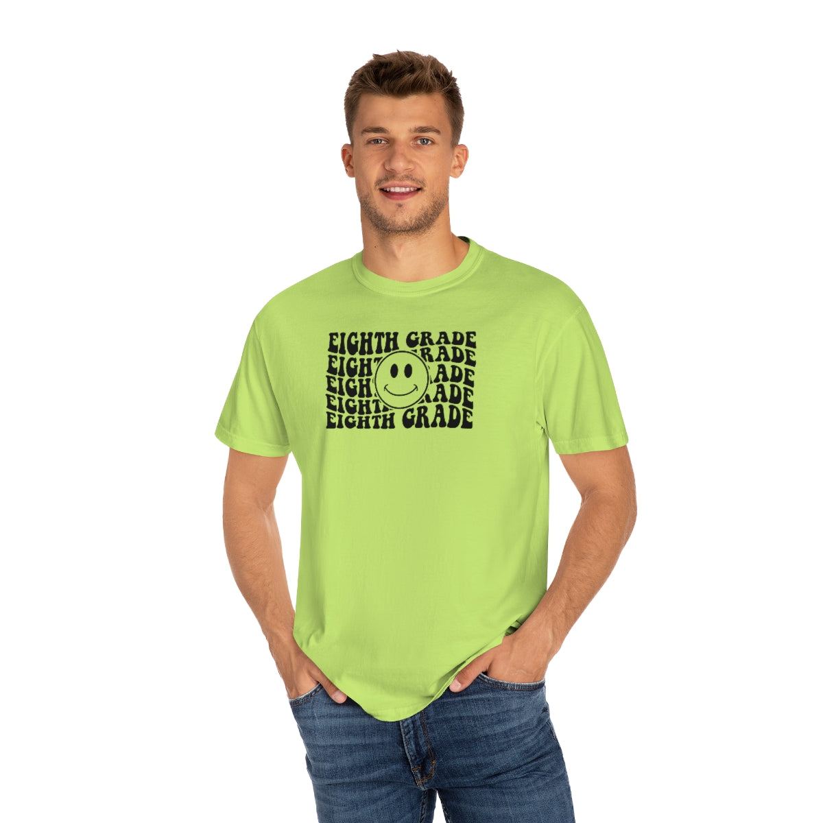 8th Grade Smiley Face Black Print Unisex Garment-Dyed PREMIUM T-shirt