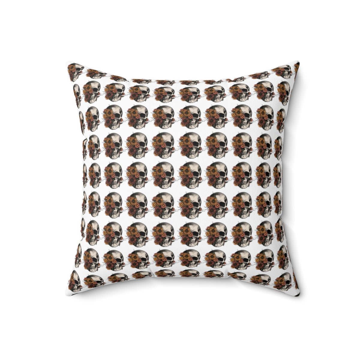 White Boho Floral Skeleton Pattern Fall Halloween Spun Polyester Square Pillow