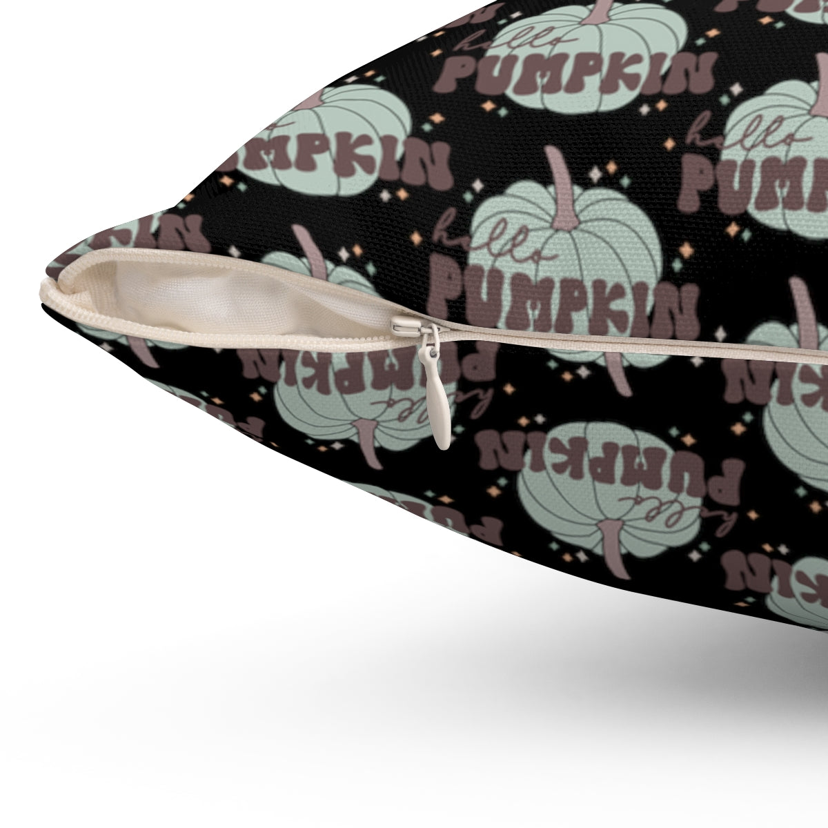 Black Hello Pumpkin Spun Polyester Square Pillow