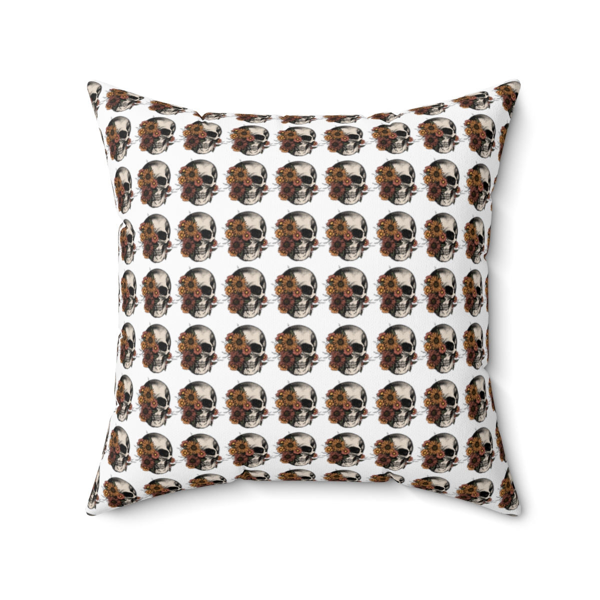 White Boho Floral Skeleton Pattern Fall Halloween Spun Polyester Square Pillow
