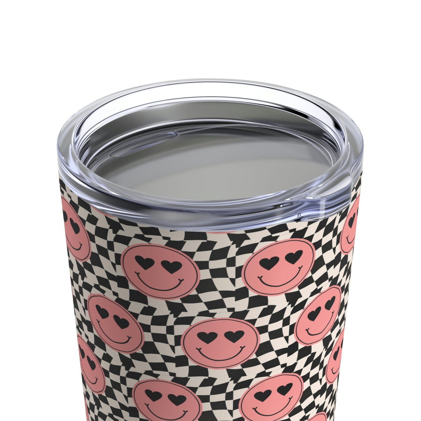 Heart Smiley Face with Checkered Background Tumbler 20oz