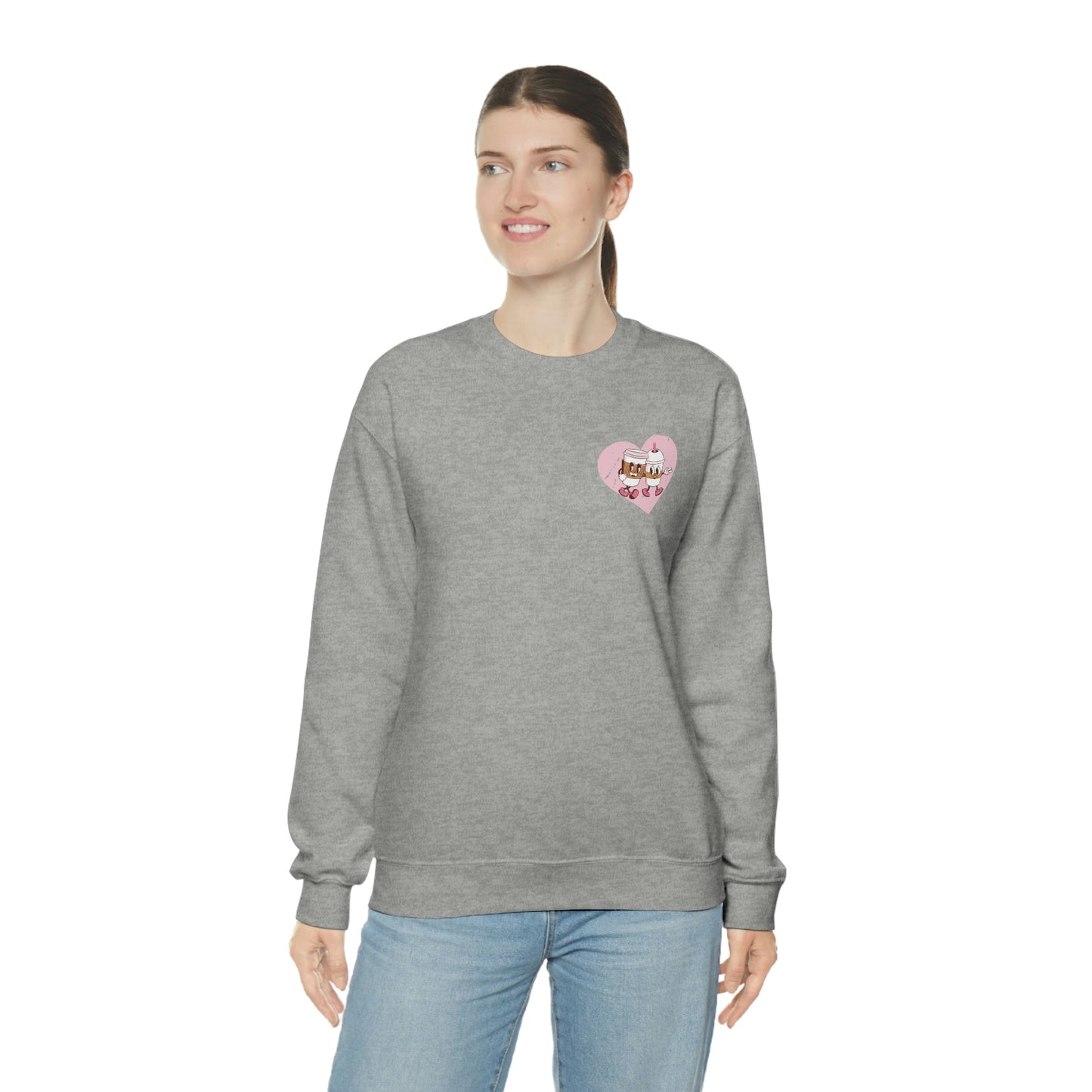 Front and Back Image "I love you a Latte!" Unisex Heavy Blend™ Crewneck Sweatshirt